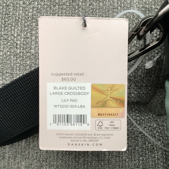 Danskin Women Blake Quilted Crossbody Bag 23 H x 20 L x 6 W cm, Green - Picture 4 of 10